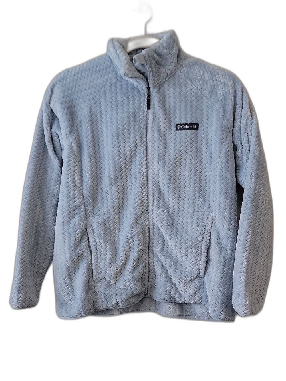 Columbia Light Blue Chevron Plush Fleece Jacket Outdoors Cozy Winter
